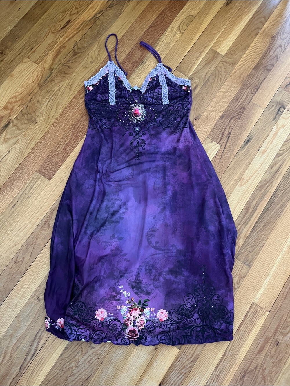 SHEIN Purple Floral Lace Trim Midi Dress